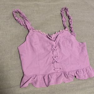 Urban outfitters purple ruffled lace up crop top
